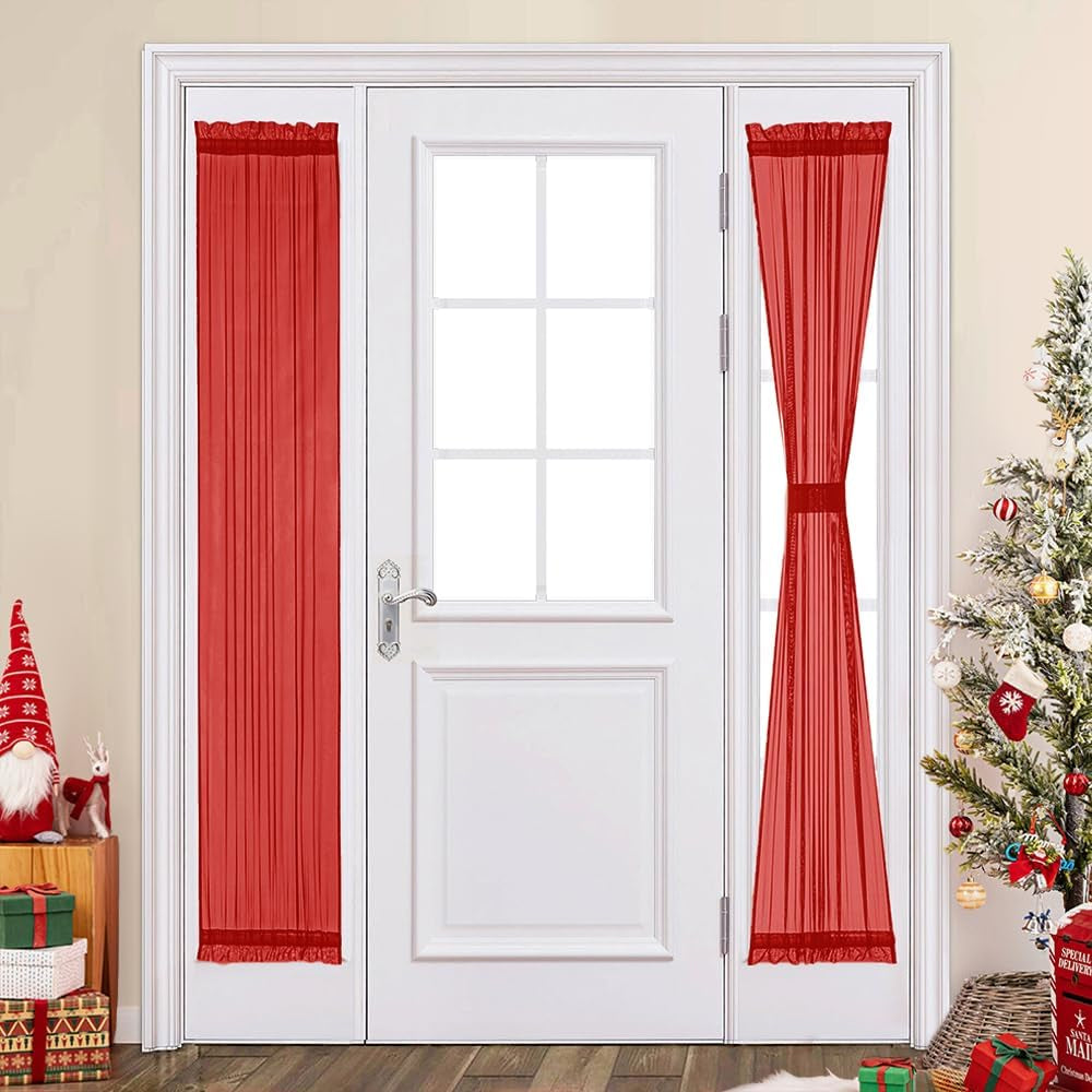 MIULEE French Door Sheer Curtains for Front Back Patio Glass Door Light Filtering Window Treatment with 2 Tiebacks 54 Wide and 72 Inches Length, White, Set of 2  MIULEE Red 25"W X 72"L 