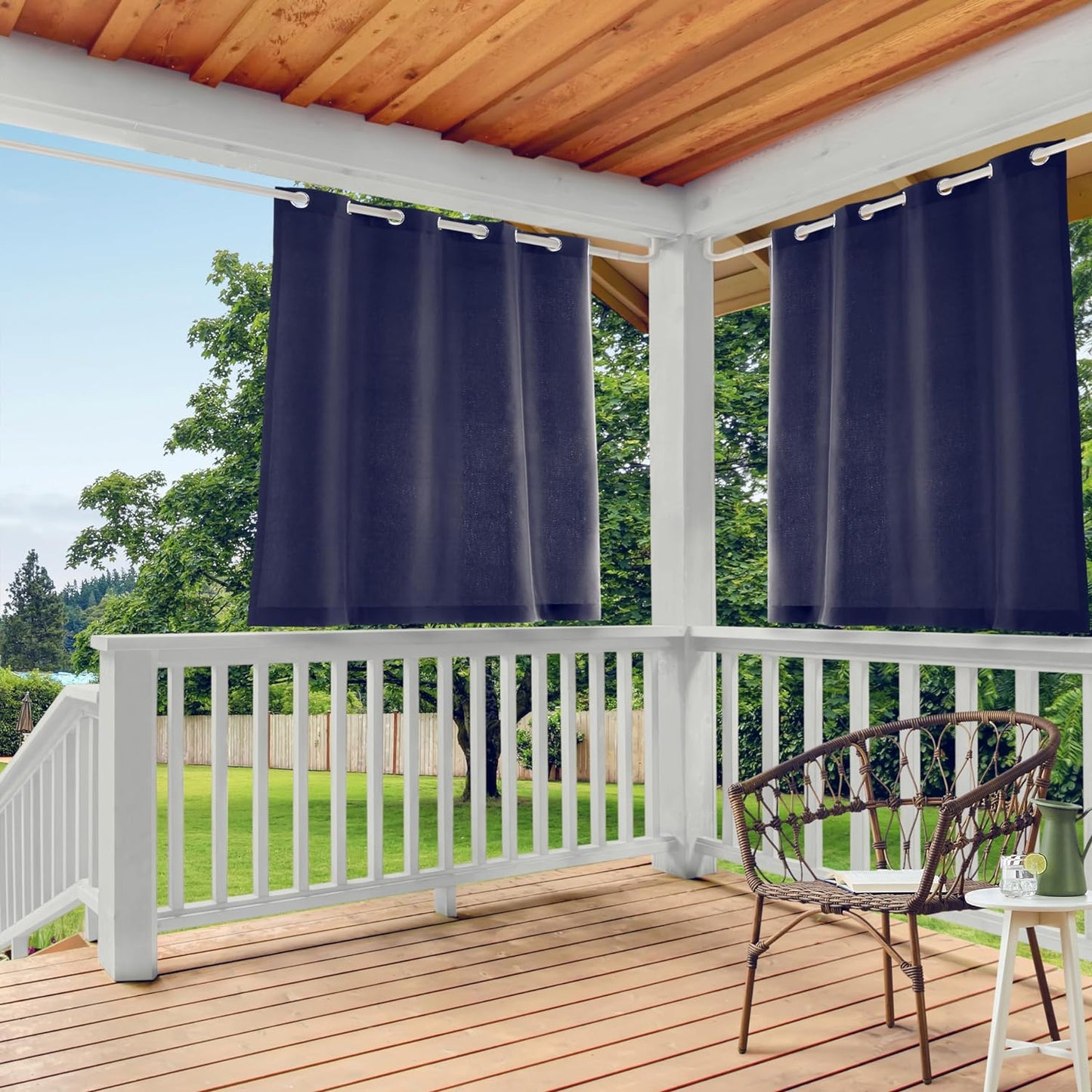 Exclusive Home Cabana Solid Indoor/Outdoor Light Filtering Grommet Top Curtain Panel, 54"X84", Natural, Set of 2  Exclusive Home Curtains Navy 54X63 