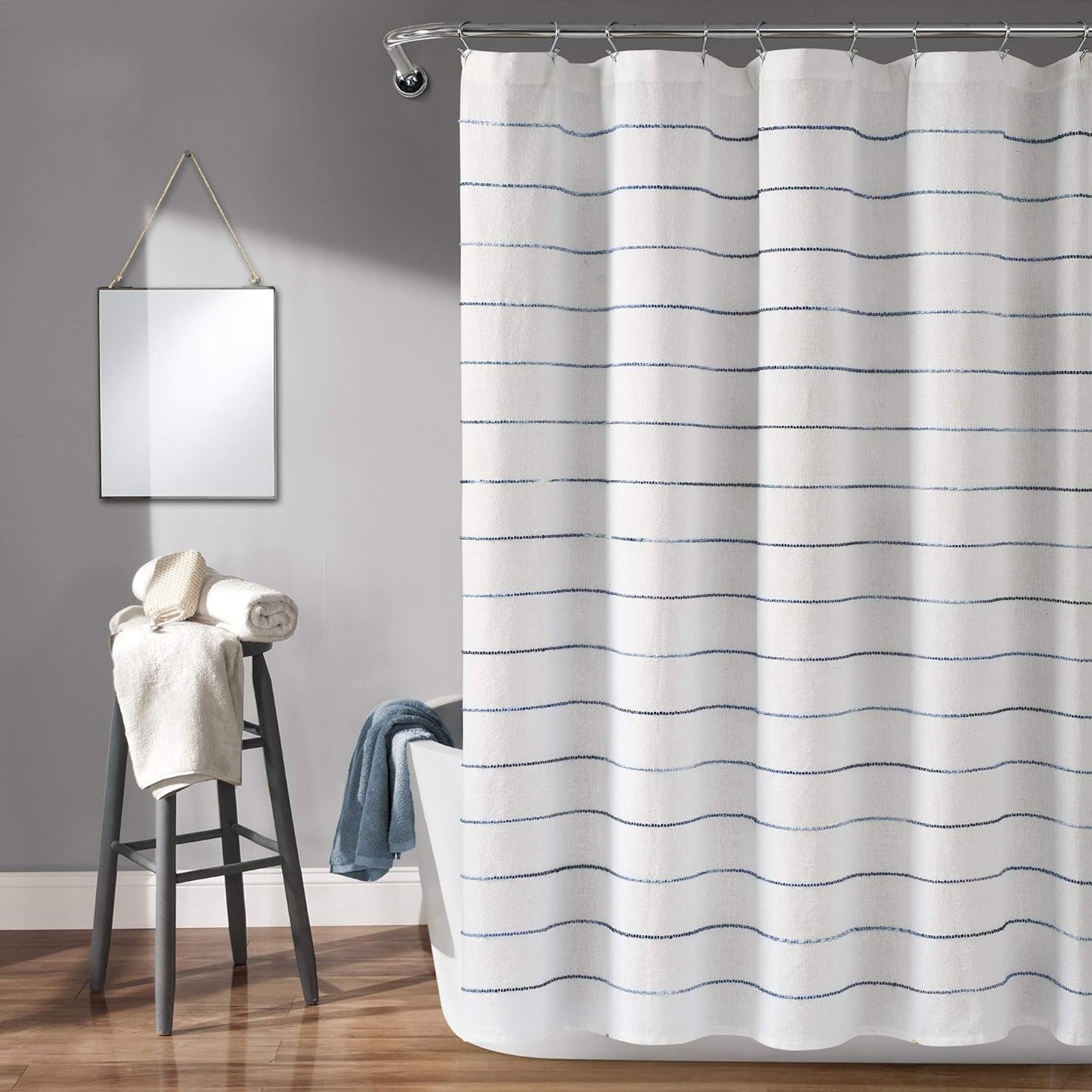 Lush Decor Ombre Stripe Yarn Dyed Cotton Shower Curtain, 72" W X 72" L, Gray & Multi - Colorful Tufted Stripes - Ombre Shower Curtain - Boho, Coastal & Farmhouse Bathroom Decor