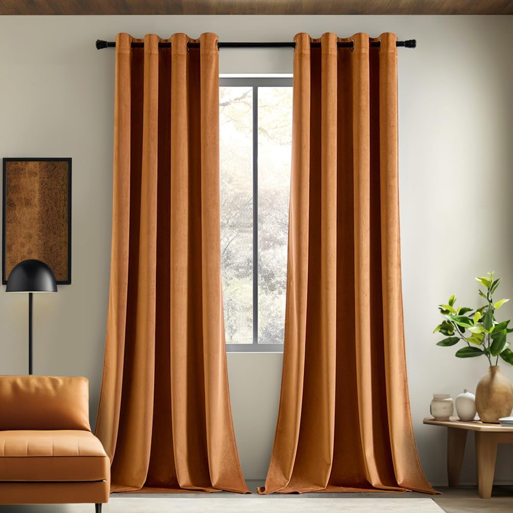 EMEMA Olive Green Velvet Curtains 84 Inch Length 2 Panels Set, Room Darkening Luxury Curtains, Grommet Thermal Insulated Drapes, Window Curtains for Living Room, W52 X L84, Olive Green  EMEMA Velvet/ Gold Brown W52" X L90" 