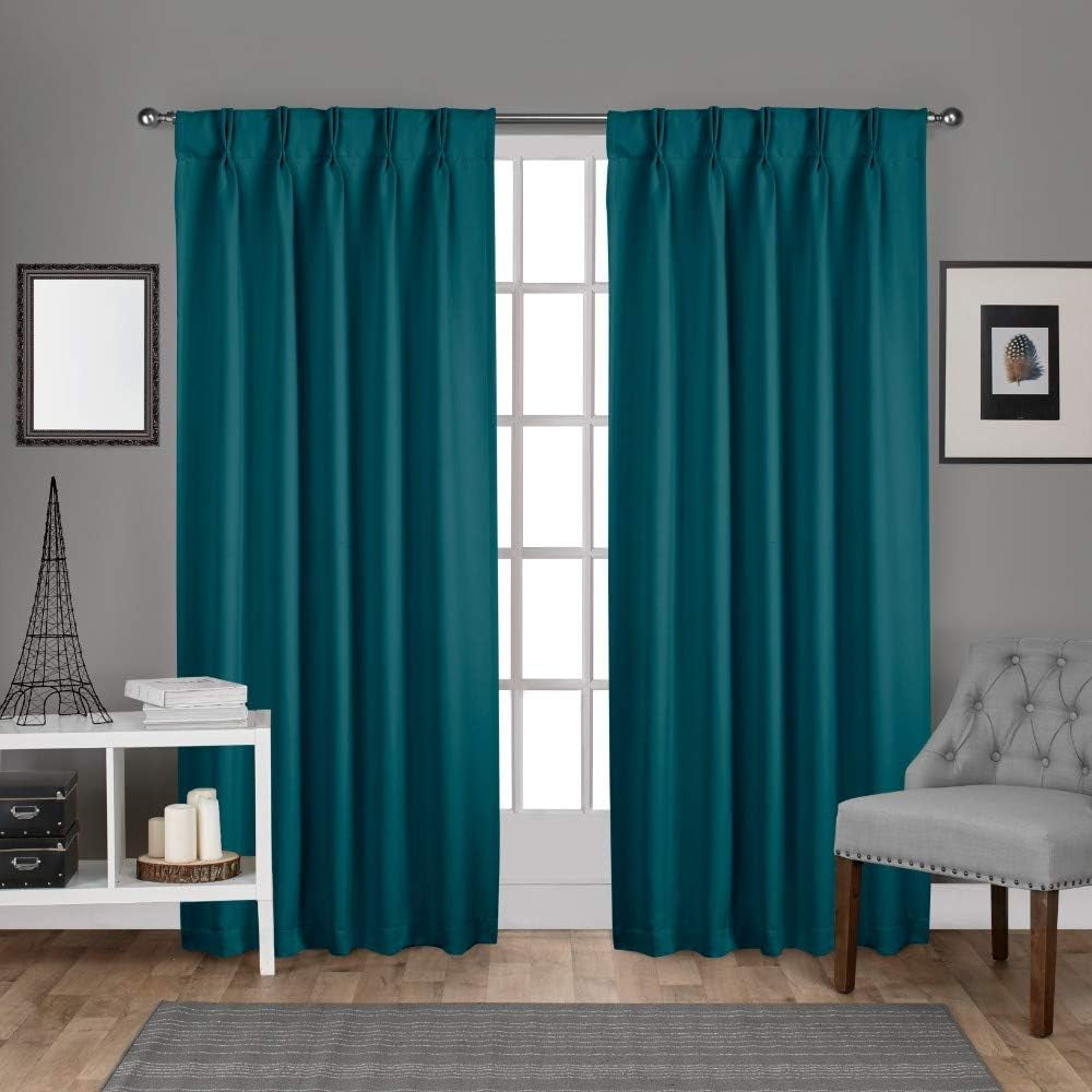 Exclusive Home Sateen Twill Woven Room Darkening Blackout Pinch Pleat/Hidden Tab Top Curtain Panel Pair, 63" Length, Charcoal  Exclusive Home Curtains Teal 108" Length 