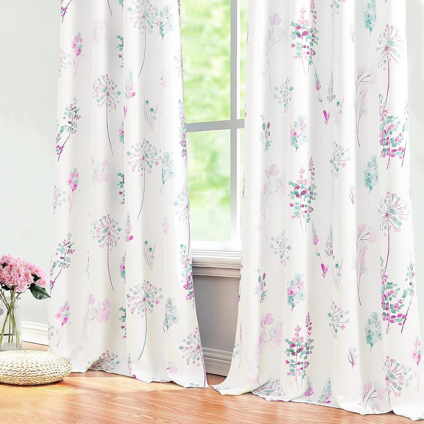 XTMYI 63 Inch Length Sage Green Window Curtains for Bedroom 2 Panels,Room Darkening Watercolor Floral Leaves 80% Blackout Flowered Printed Curtains for Living Room with Grommet,1 Pair Set  XTMYI Purple  Aqua  Pink 52"X84" 