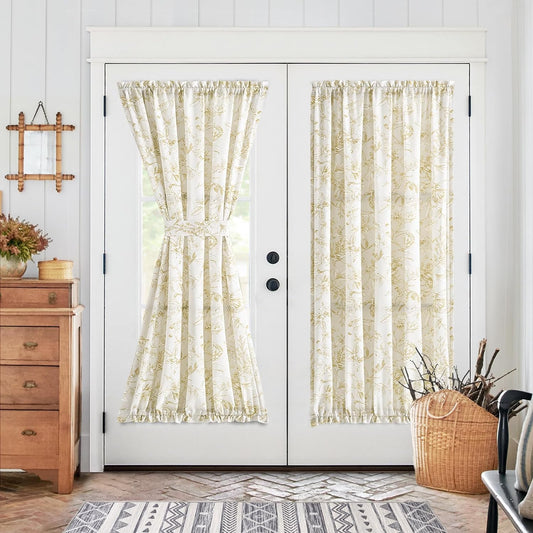 Jinchan French Door Curtain Farmhouse Floral Linen Curtain for Sliding Glass Door 72 Inches 1 Panel with Tieback Light Filtering Curtain for Door Window Patio Rod Pocket Yellow on Beige  CKNY HOME FASHION Floral Yellow W50 X L72 