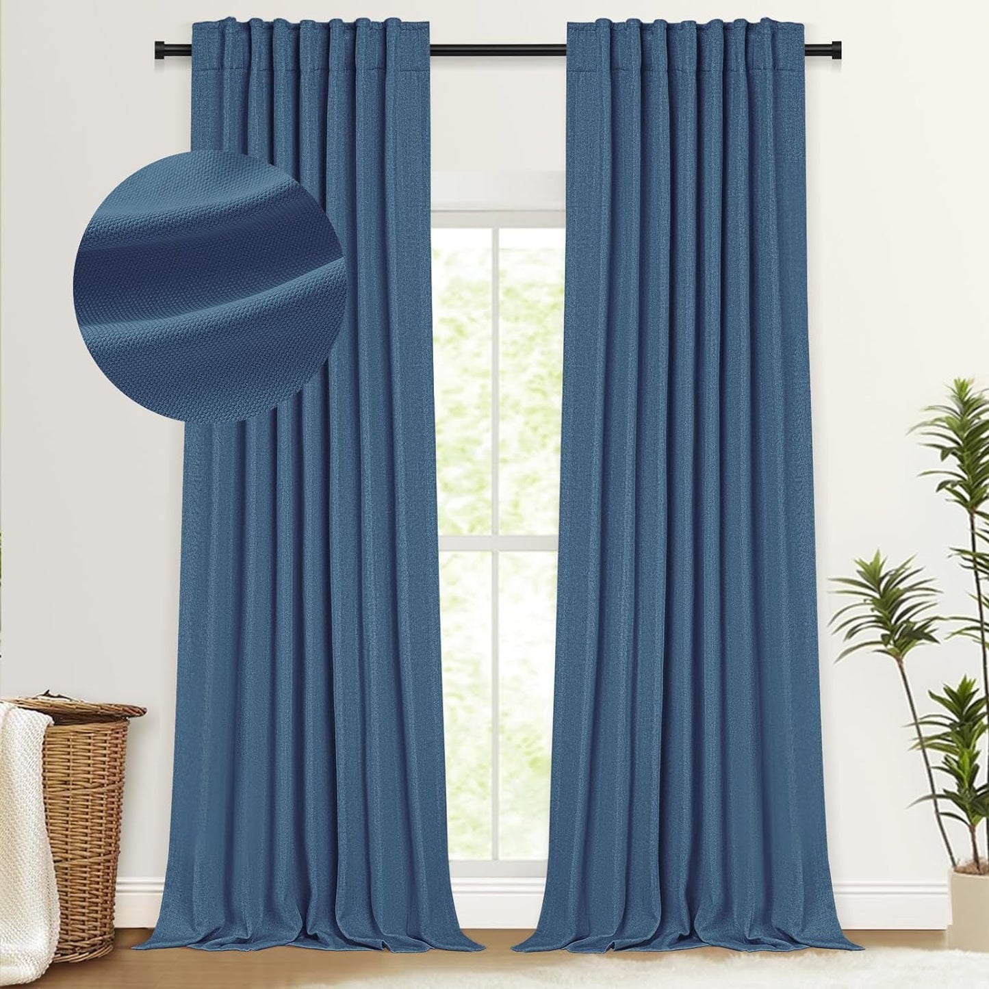 100% Blackout Shield Faux Linen Blackout Curtains for Bedroom 84 Inch Length 2 Panels Set, Cream Curtains with Back Tab/Rod Pocket, Thermal Insulated Drapes for Living Room, 50" W X 84" L, Cream  100% Blackout Shield Denim 50''W X 96''L 
