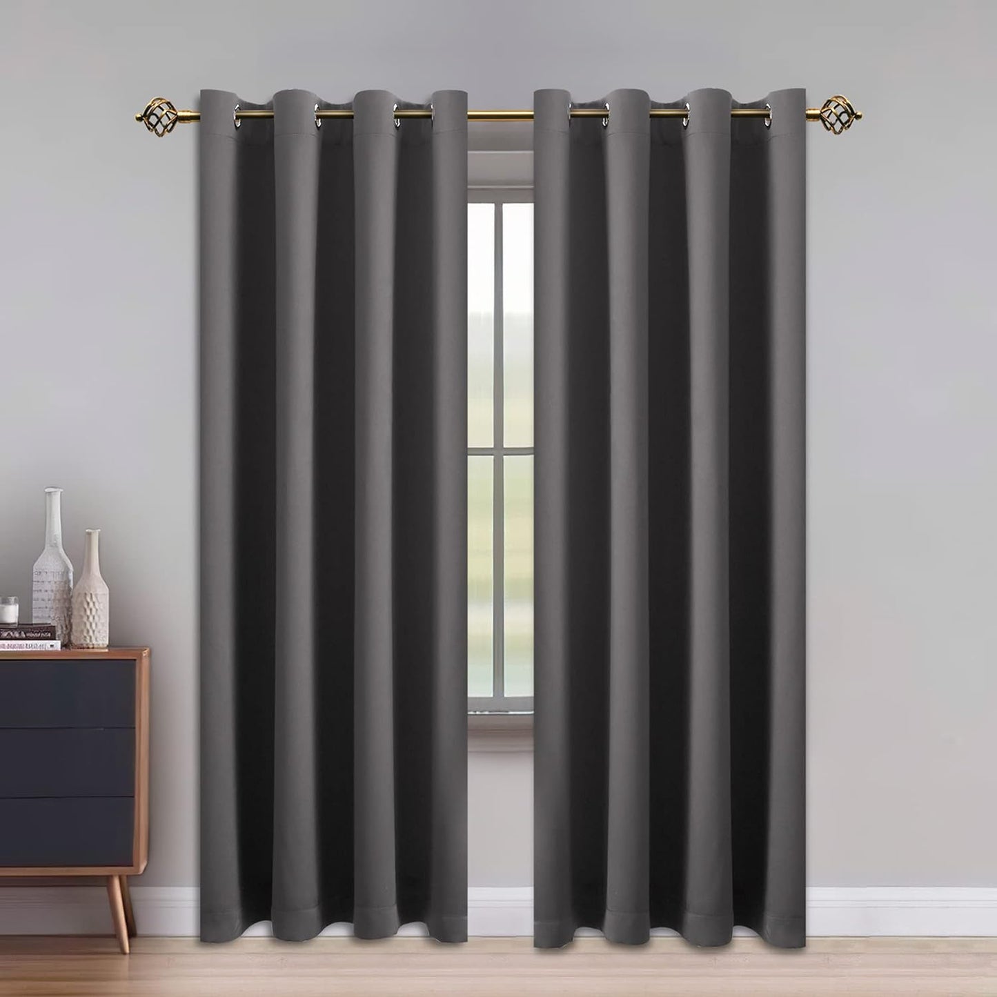 LUSHLEAF Blackout Curtains for Bedroom, Solid Thermal Insulated with Grommet Noise Reduction Window Drapes, Room Darkening Curtains for Living Room, 2 Panels, 52 X 63 Inch Grey  SHEEROOM Grey 52 X 95 Inch 
