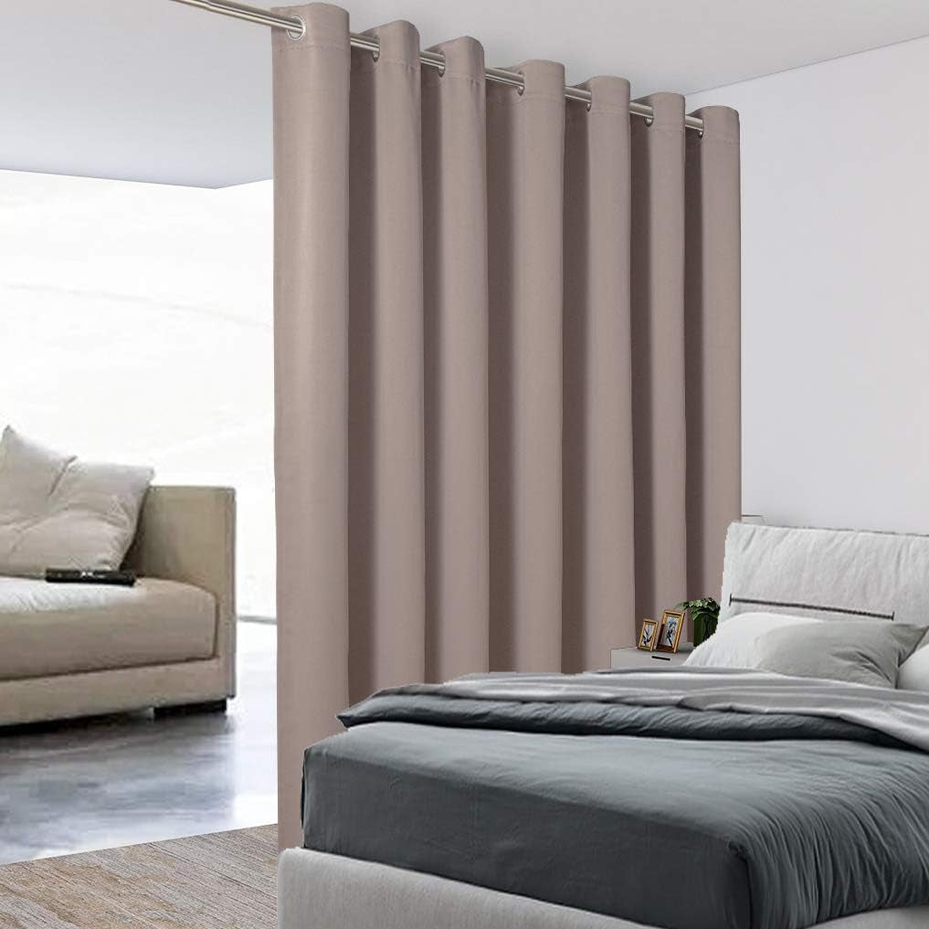 BONZER Room Divider Curtain Total Privacy Wall Grommet Thermal Insulated Soundproof Extra Wide Blackout Curtains for Bedroom Living Room, 84L X 108W Inch (7L X 9W Ft), 1 Panel, Dark Grey  BONZER Khaki 96.00" X 180.00" 