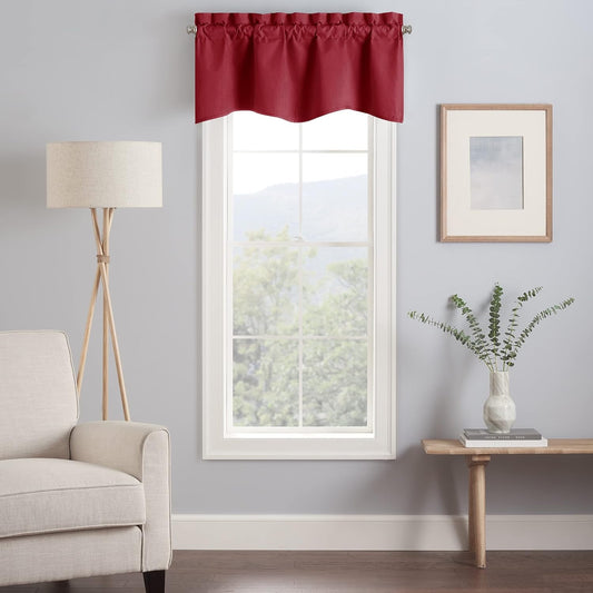 Eclipse Kendall Modern Scalloped Valance Rod Pocket Window Curtain for Kitchen or Bathroom, 42 in X 18 In, Ruby