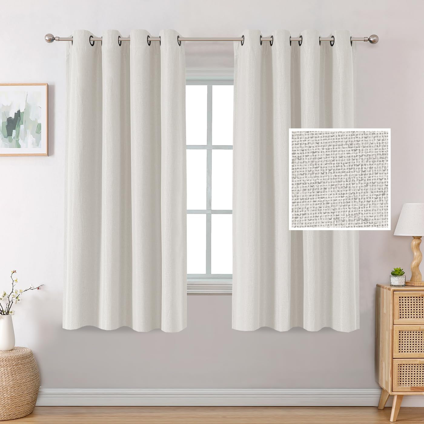 H.VERSAILTEX Linen Blackout Curtains 84 Inches Long Thermal Insulated Room Darkening Linen Curtains for Bedroom Textured Burlap Grommet Window Curtains for Living Room, Bluestone and Taupe, 2 Panels  H.VERSAILTEX Natural 52"W X 63"L 