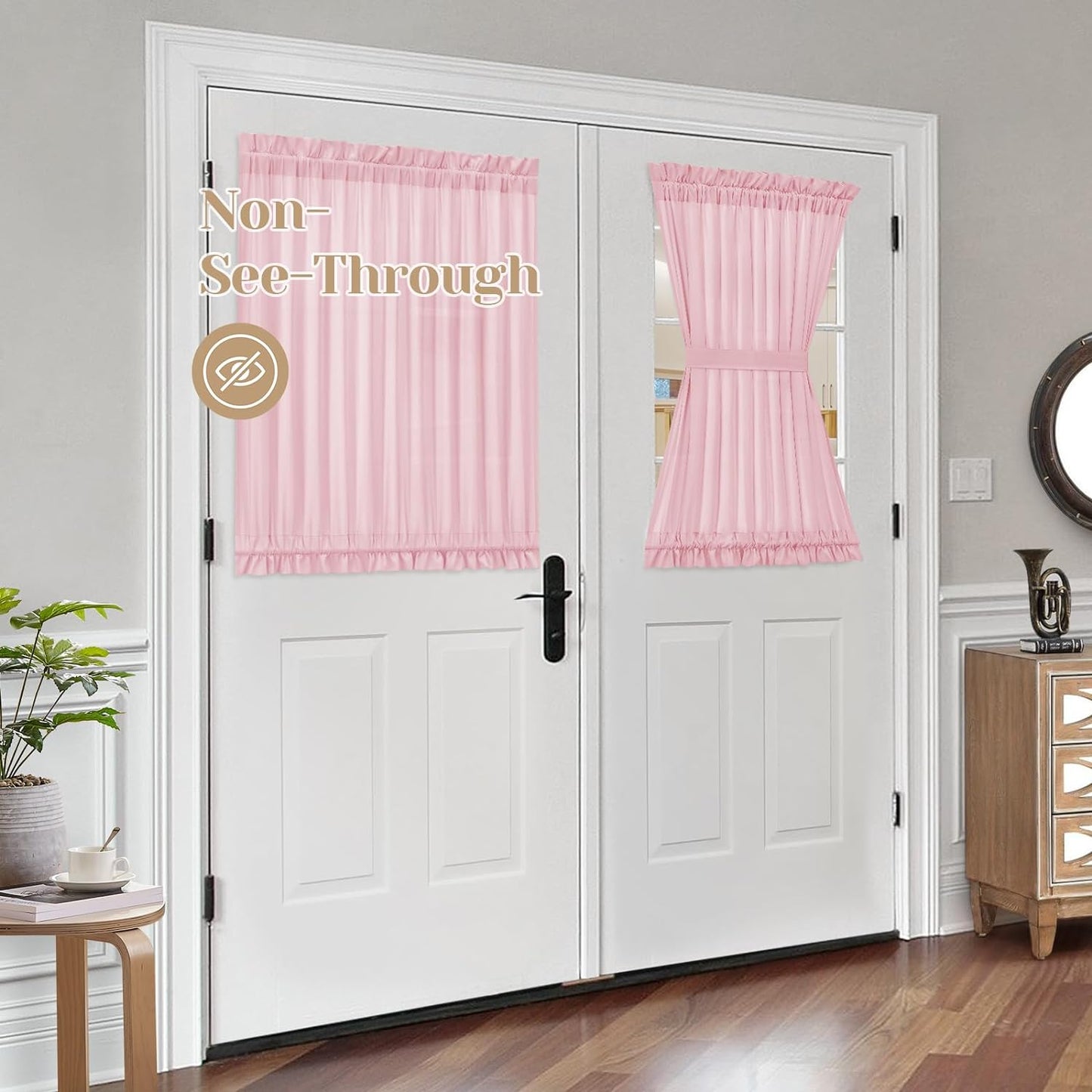 HOMEIDEAS Non-See-Through Sidelight Curtains for Front Door, Privacy Semi Sheer Door Window Curtains, Rod Pocket Light Filtering French Door Curtains with Tieback, (1 Panel, White, 26W X 72L)  HOMEIDEAS Light Pink 2 Panels-54 X 40 