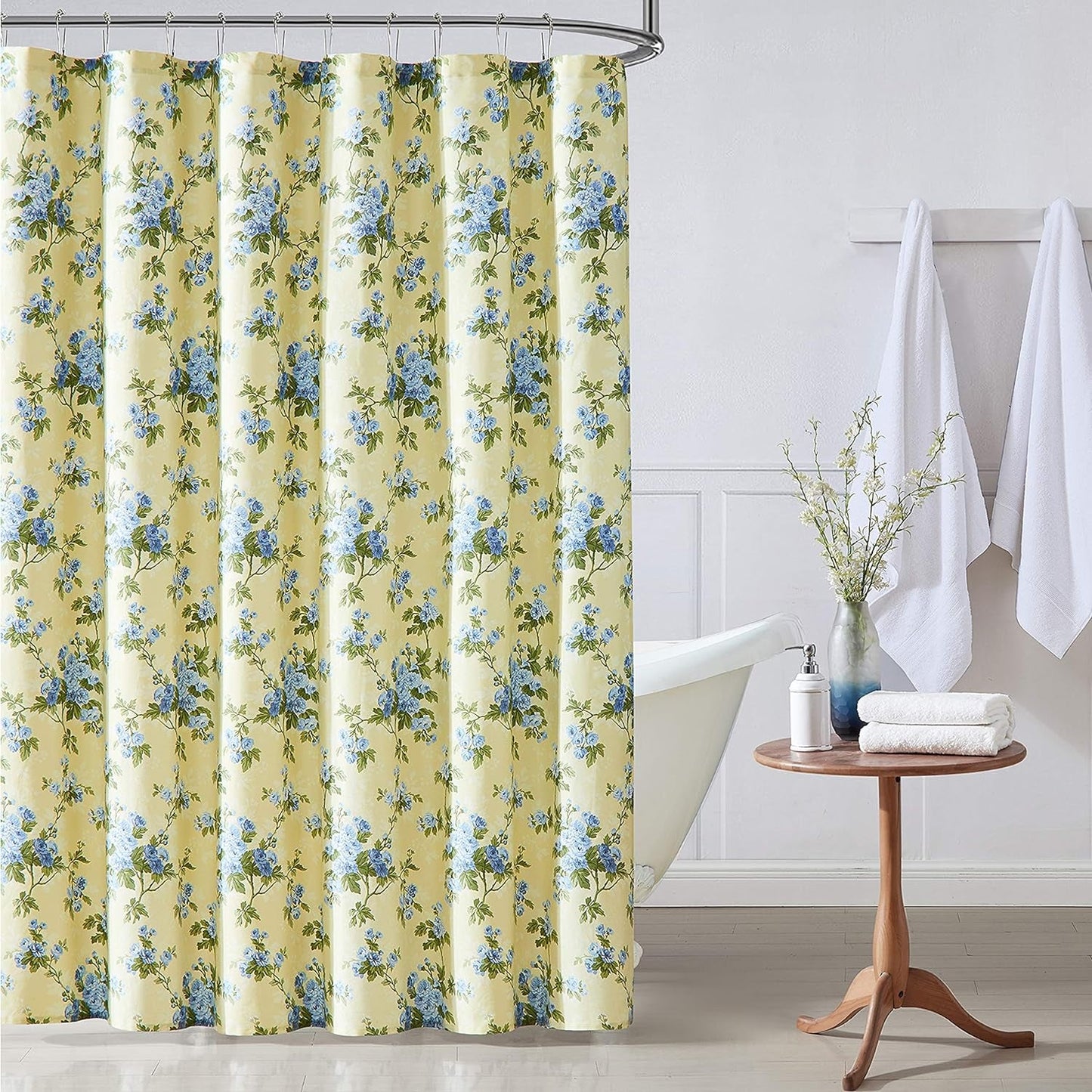 Laura Ashley Home - Shower Curtain, Stylish Cotton Bathroom Decor, Elegant Floral Home Decor (Elise Blue, 72" X 72")