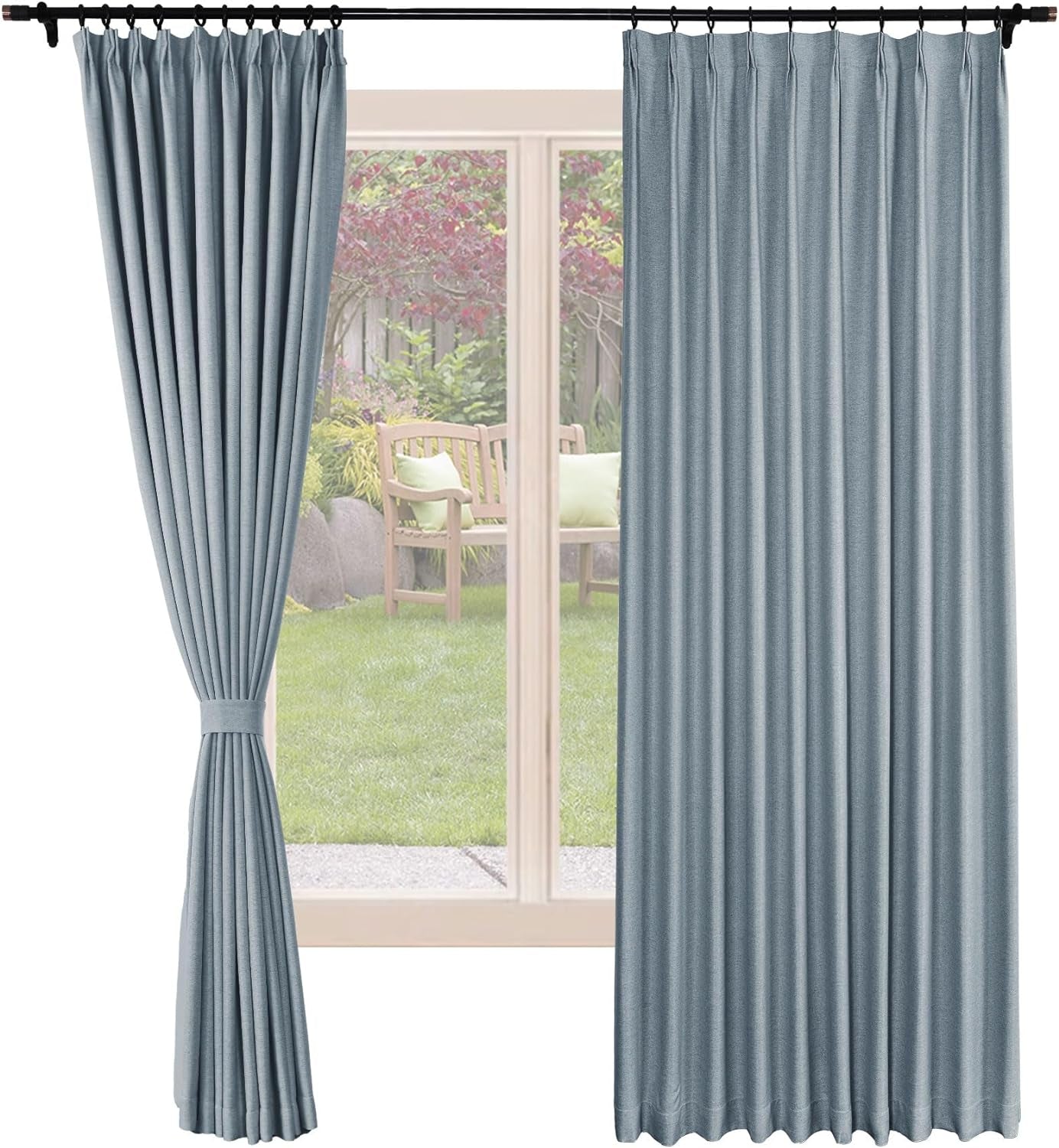 Frelement Blackout Curtains Natural Linen Curtains Pinch Pleat Drapery Panels for Living Room Thermal Insulated Curtains, 52" W X 63" L, 2 Panels, Oasis  Frelement 17 Grey Blue (52Wx84L Inch)*2 