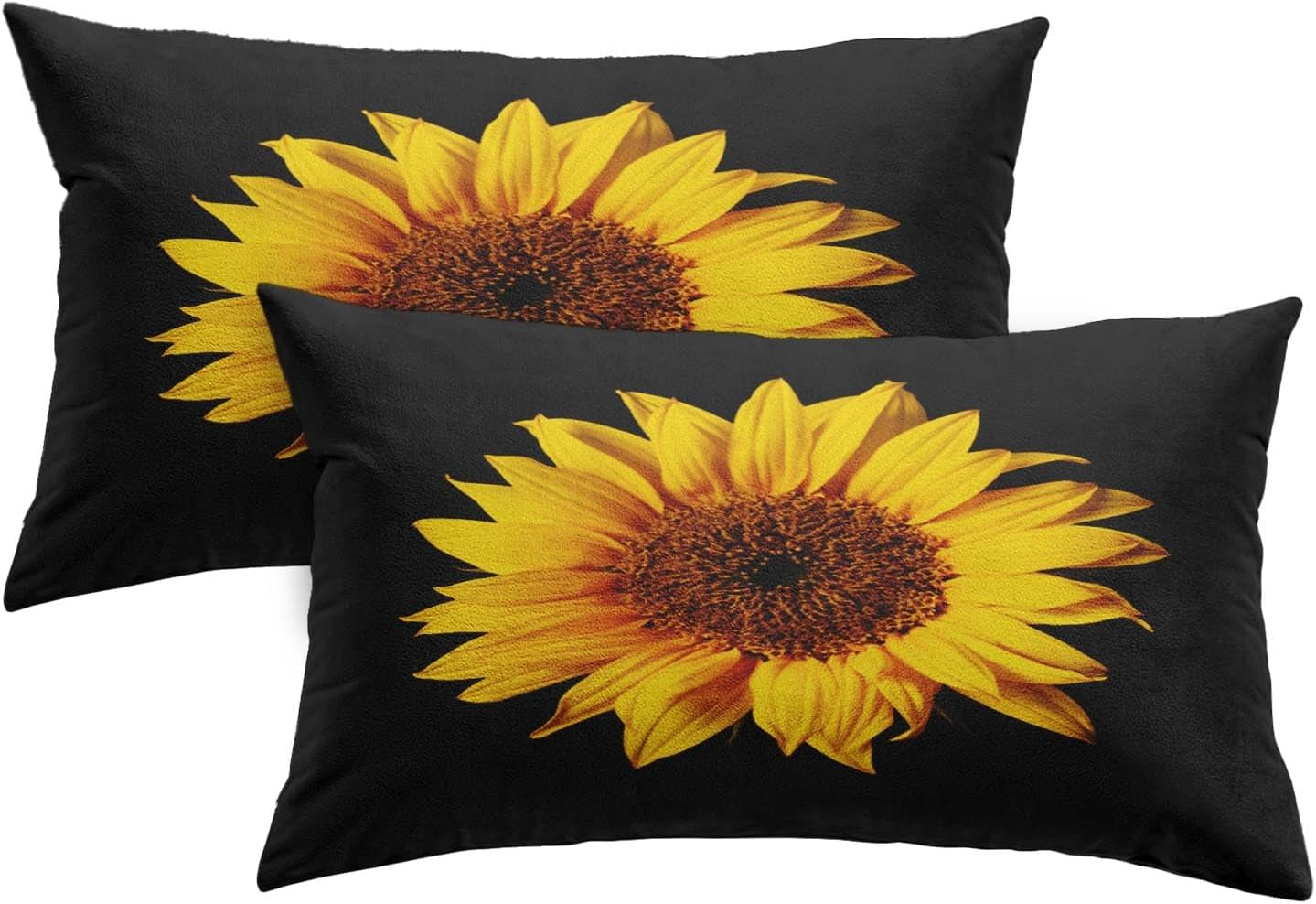 Emvency Set of 2 Sunflower Throw Pillow Covers Yellow Black Sun Flowers Decor Pillowcases Polyester 18 X 18 Inch Square Hidden Zipper Home Cushion Decorative Pillowcase