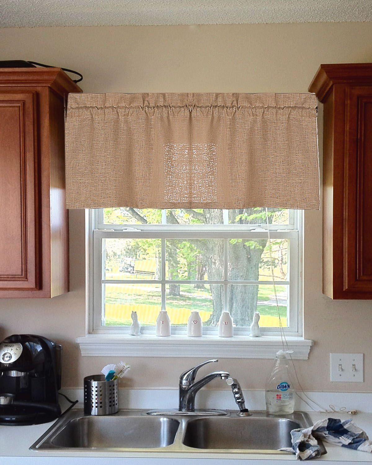 DS Burlap Solid Tone Unlined Kitchen Window Valance 48" Width 18" Height