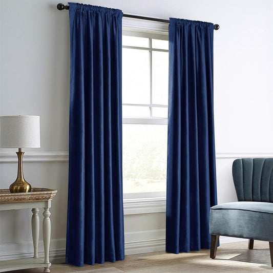 Dreaming Casa Royal Blue Velvet Room Darkening Curtains for Living Room Thermal Insulated Rod Pocket Back Tab Window Curtain for Bedroom 2 Panels 102 Inches Long, 42" W X 102" L  Dreaming Casa Royal Blue 2 X (42"W X 96"L) 