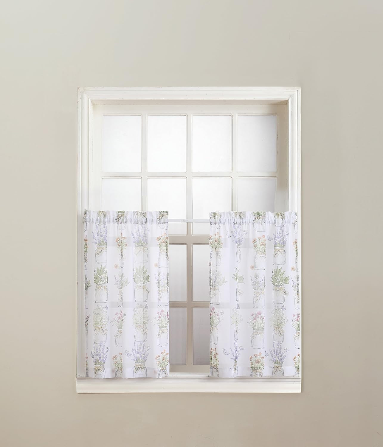 No. 918 Eve'S Garden Semi-Sheer Rod Pocket Kitchen Curtain Tier Pair, 54" X 24", White