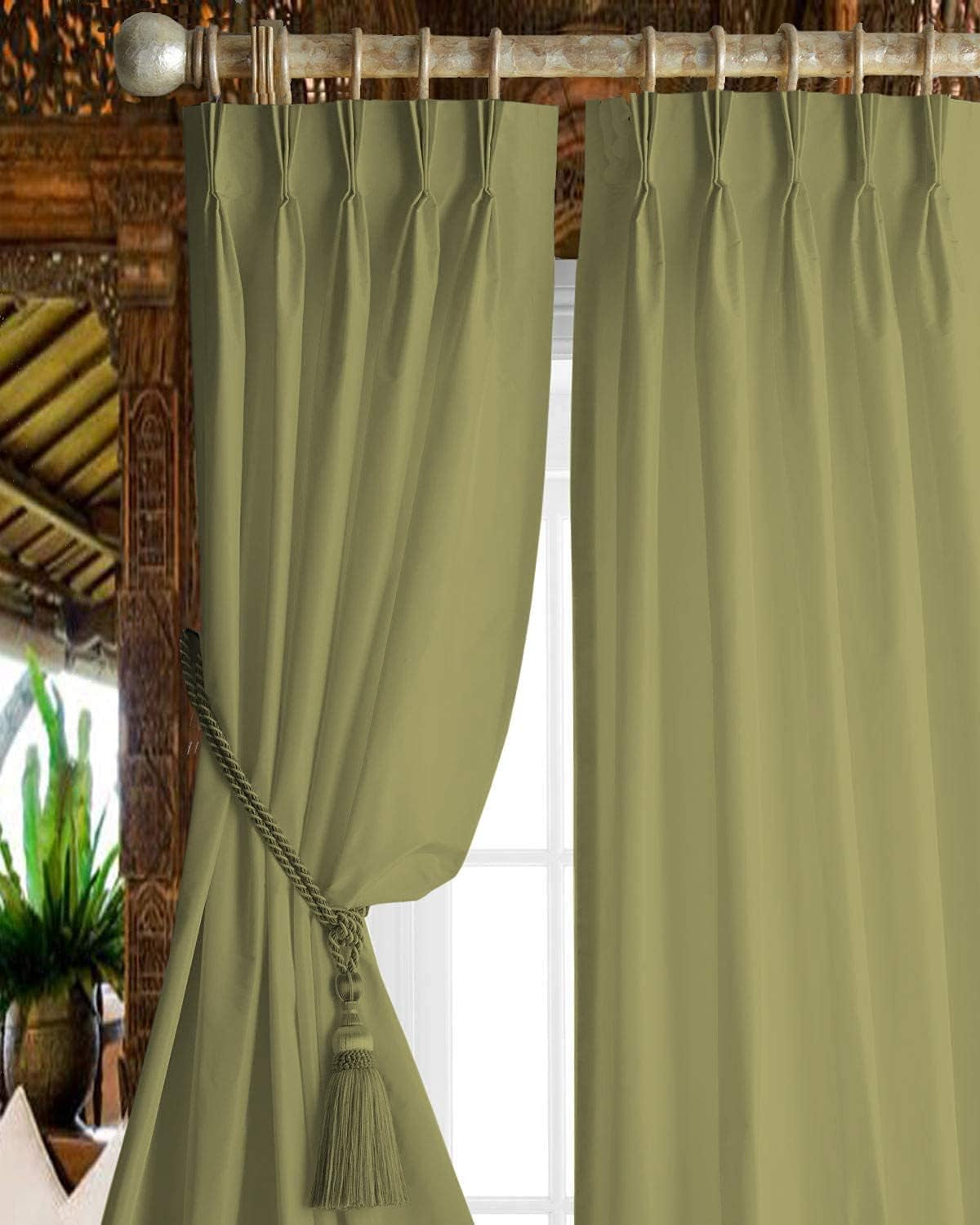 Magic Drapes Pinch Pleated Curtains Triple Pinch Pleat Drapes with Tiebacks & Hooks Blackout Thermal Room Darkening Window Curtains for Living Room, Bedroom, Hall W(26"+26") L45 (2 Panels, Royal Blue)  Magic Drapes Solid - Bottle Green 42"X 120" 