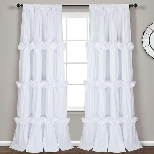 Homechoice Decor Thermal Insulated Blackout Window Curtains, 54" W X 84" L X 2 Panels, Boho Ruched Window Treatments with 3 Rows of Butterfly Flowers, Rustic Rod Pocket Drapes for Room, White (LQ-30)  Homechoice Decor White 54" X 84" | 2 Panels 