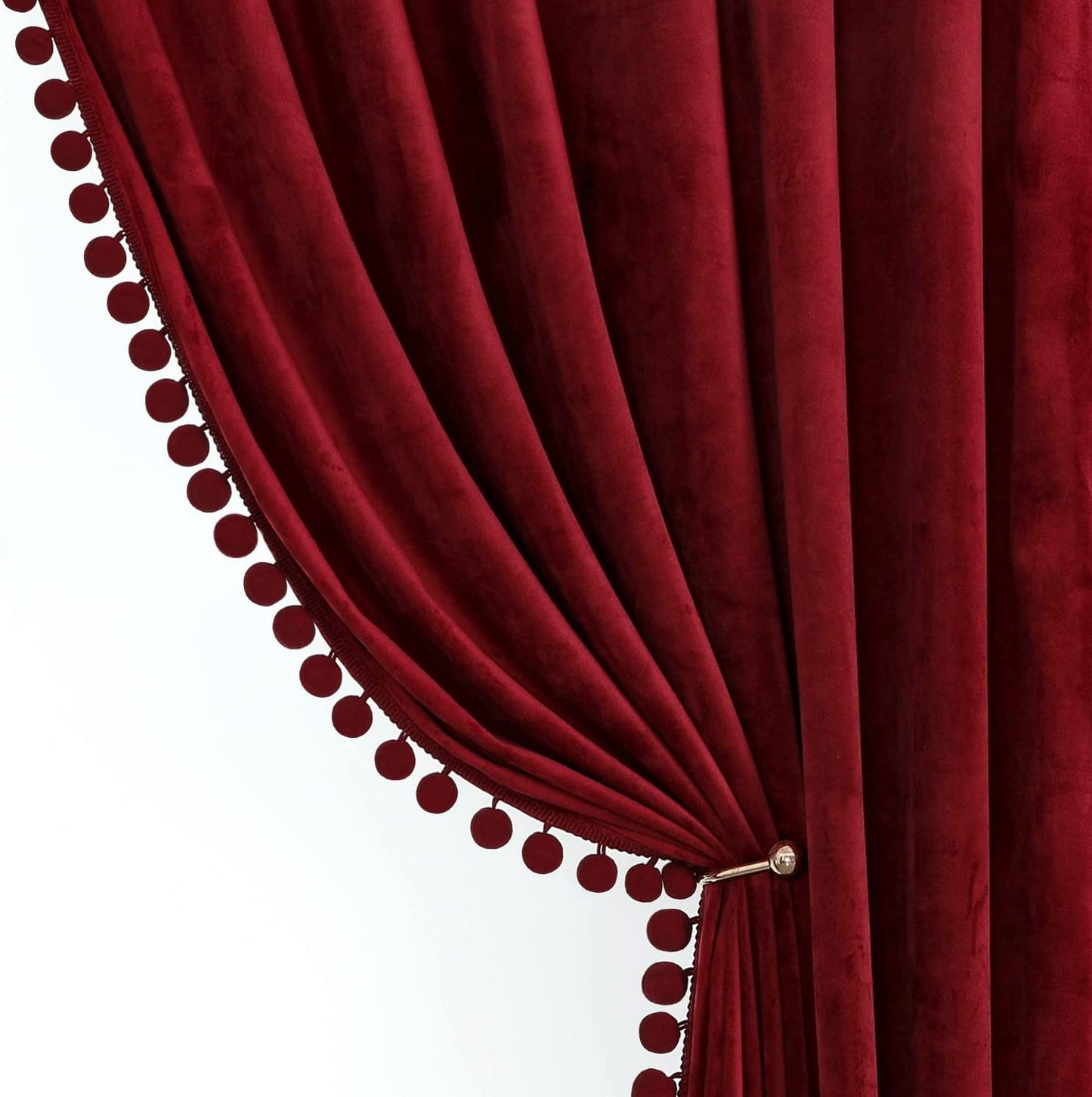 Benedeco Green Velvet Curtains for Bedroom Window, Super Soft Luxury Drapes, Room Darkening Thermal Insulated Rod Pocket Curtain for Living Room, W52 by L84 Inches, 2 Panels  Benedeco Burgundy-Pom W52 * L108 | 2 Panels 