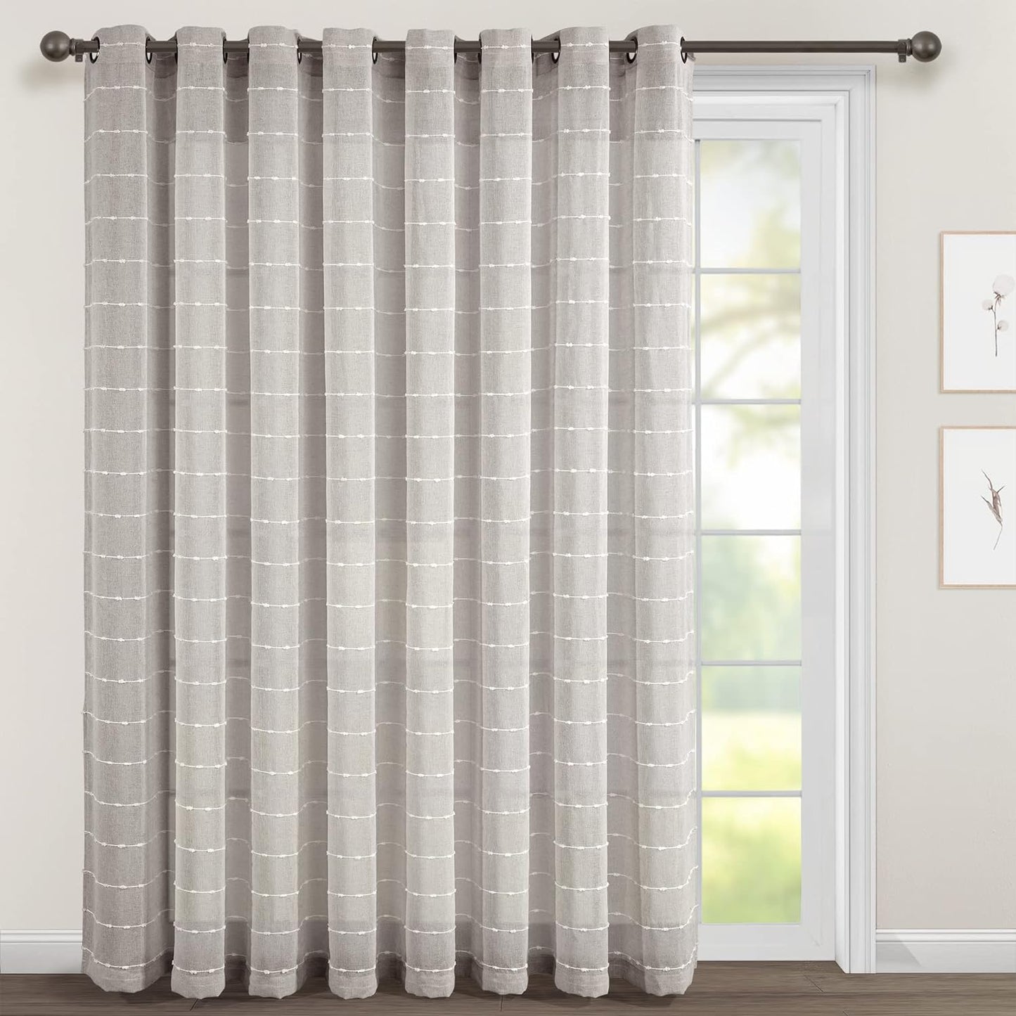 Lush Decor Farmhouse Textured Grommet Sheer Window Curtain Panel Pair, 38"W X 95"L, Gray  Triangle Home Fashions Grey Single 115"W X 84"L