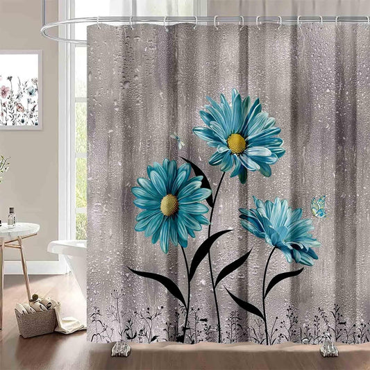 Grey Shower Curtain for Bathroom, Rustic Country Blue Floral Shower Curtains,Gray Heavy Duty Textured Fabric Bathroom Shower Curtains,72X72 Inch