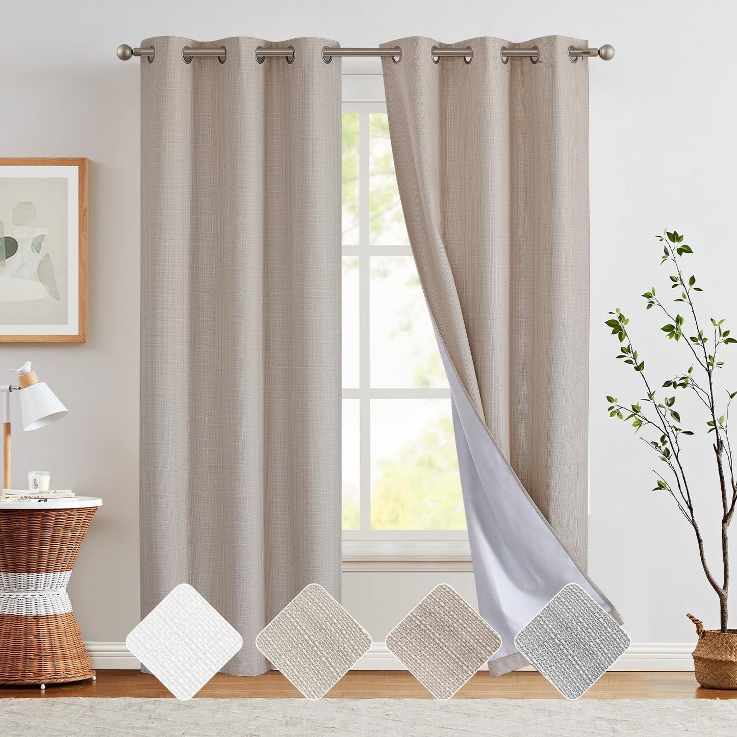COLLACT White Linen Textured Curtains 84 Inch Length 2 Panels for Living Room Casual Weave Light Filtering Semi Sheer Curtains & Drapes for Bedroom Grommet Top Window Treatments, W38 X L84, White  COLLACT Blackout | Heathered Taupe W38 X L96 