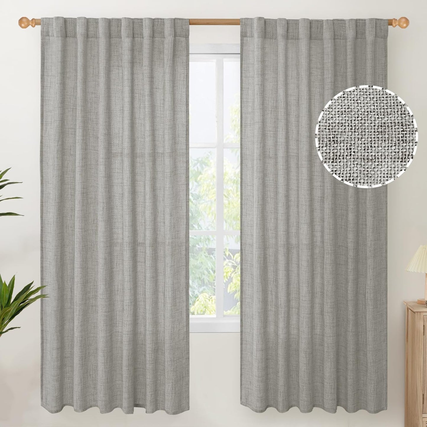 Youngstex Natural Linen Curtains 72 Inch Length 2 Panels for Living Room Light Filtering Textured Window Drapes for Bedroom Dining Office Back Tab Rod Pocket, 52 X 72 Inch  YoungsTex Dark Grey 52W X 72L 