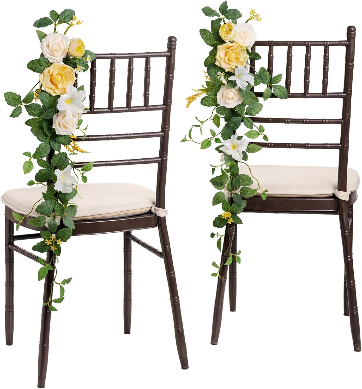 Ling'S Moment 10Pcs Wedding Chair Decorations Aisle Floral Swag Artificial Pew Flowers Hanging Garland White & Sage Green for Ceremony Reception Church Rose Floral Faux Arrangement Party Outdoor Decor
