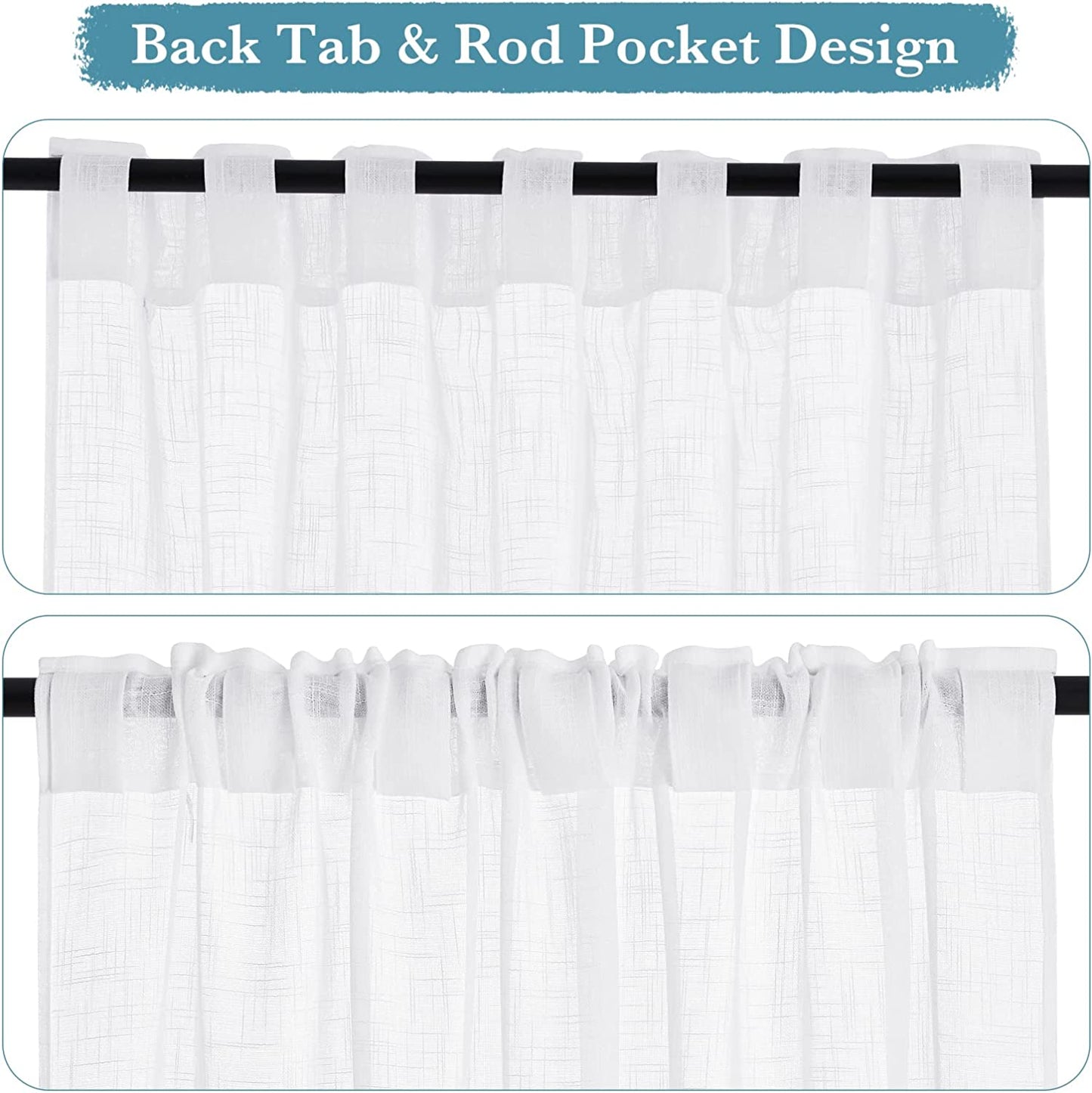 RYB HOME White Sheer Curtains Linen Texture Window Panels, Semi Sheer Light Filetring Rod Pocket & Back Tab Drapes for Bedroom, 52 X 84 Inches, Pack of 2  RYB HOME   