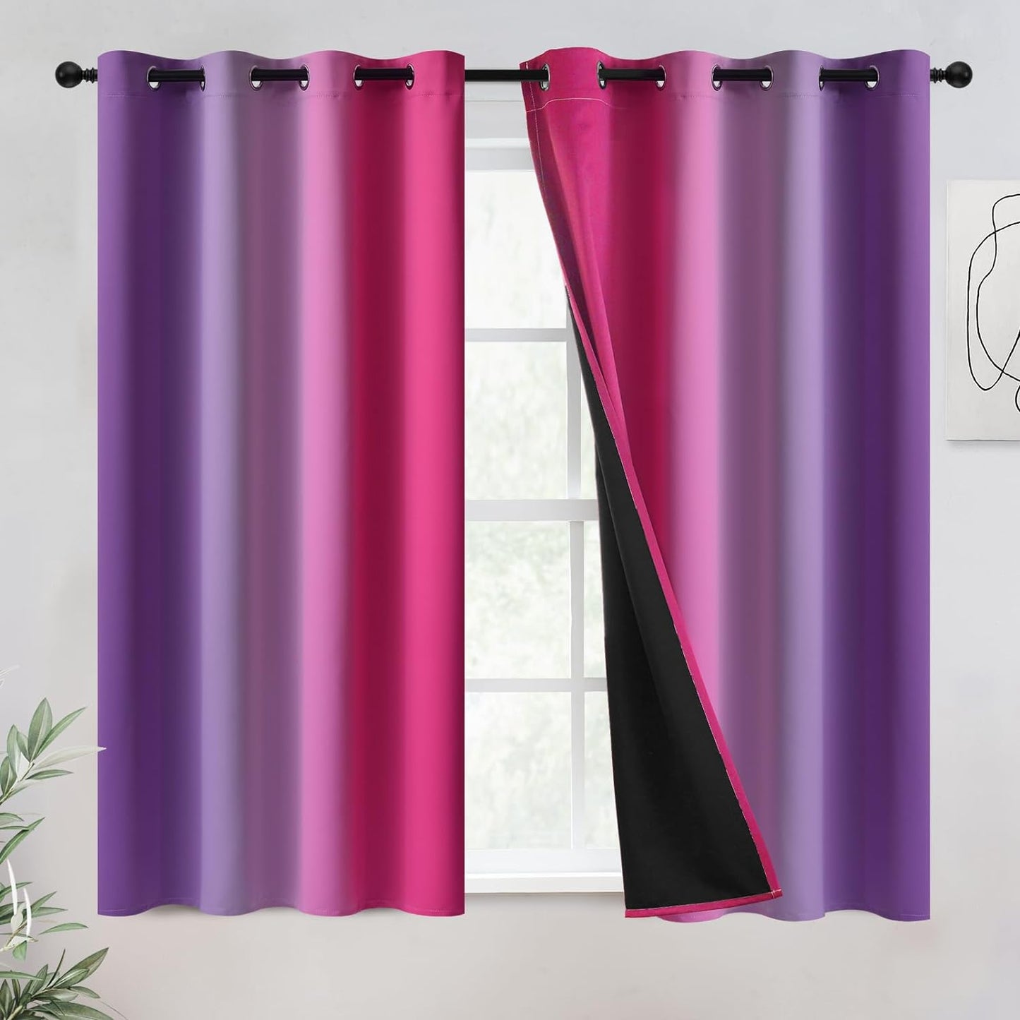 COSVIYA 100% Blackout Curtains & Drapes Ombre Purple Curtains 63 Inch Length 2 Panels,Full Room Darkening Grommet Gradient Insulated Thermal Window Curtains for Bedroom/Living Room,52X63 Inches  COSVIYA Blackout Pink And Purple 52W X 54L 