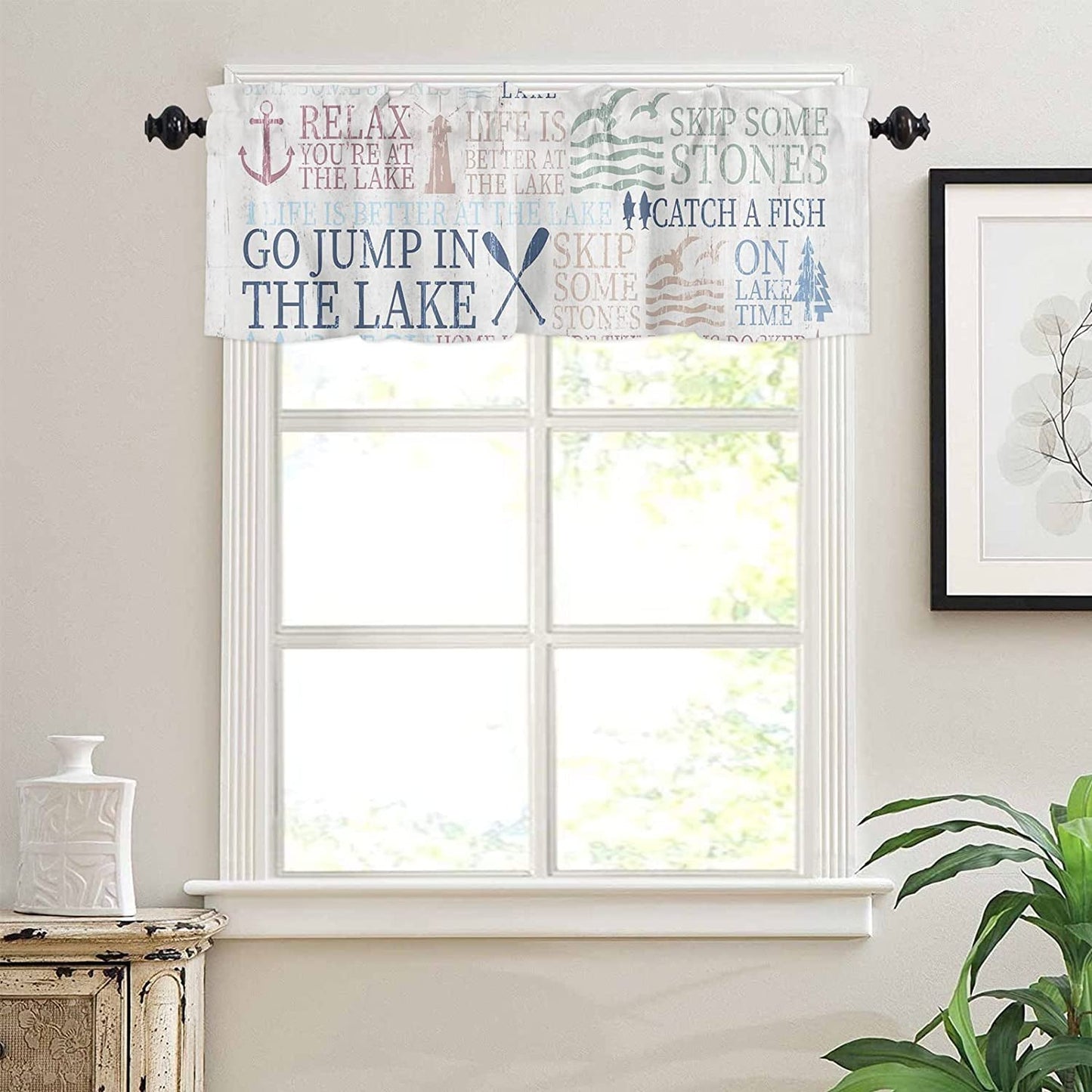 Nautical Anchor Sailboat Tie up Valance for Kitchen Windows, Adjustable Window Shade Valance Kitchen Curtains Window Topper Short Curtain for Living Room, Lake Life Theme Rod Pocket Drape 54"X18"