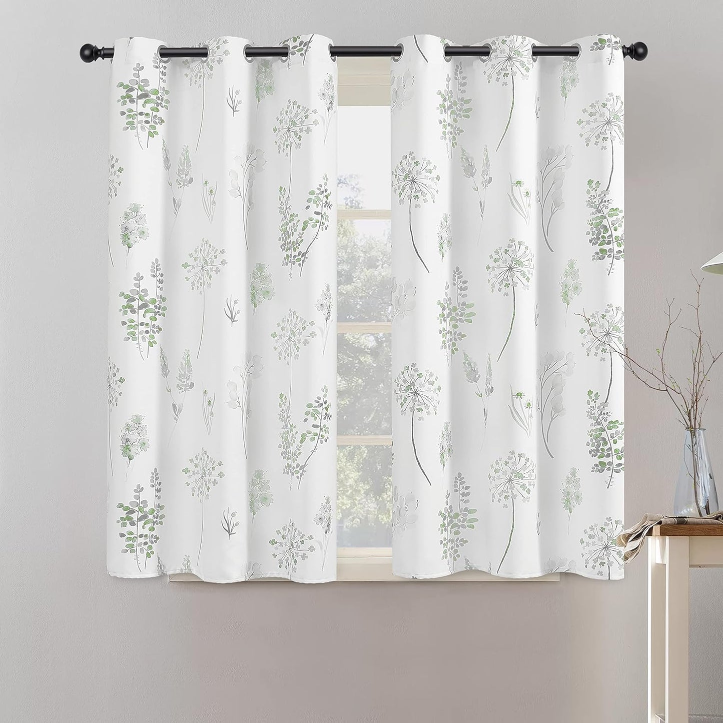 XTMYI 63 Inch Length Sage Green Window Curtains for Bedroom 2 Panels,Room Darkening Watercolor Floral Leaves 80% Blackout Flowered Printed Curtains for Living Room with Grommet,1 Pair Set  XTMYI Green  Grey 34"X45" 