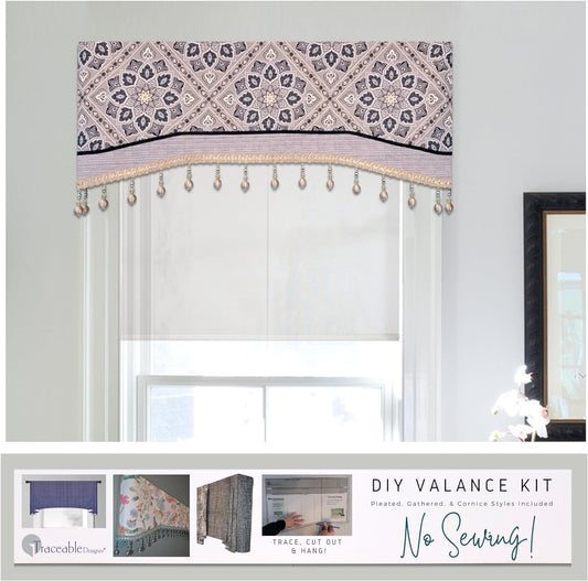 No-Sew Curtain Valance Kit, Reusable for DIY Window Treatments, Use a 1" Curtain Rod, Includes Cornice Style Options