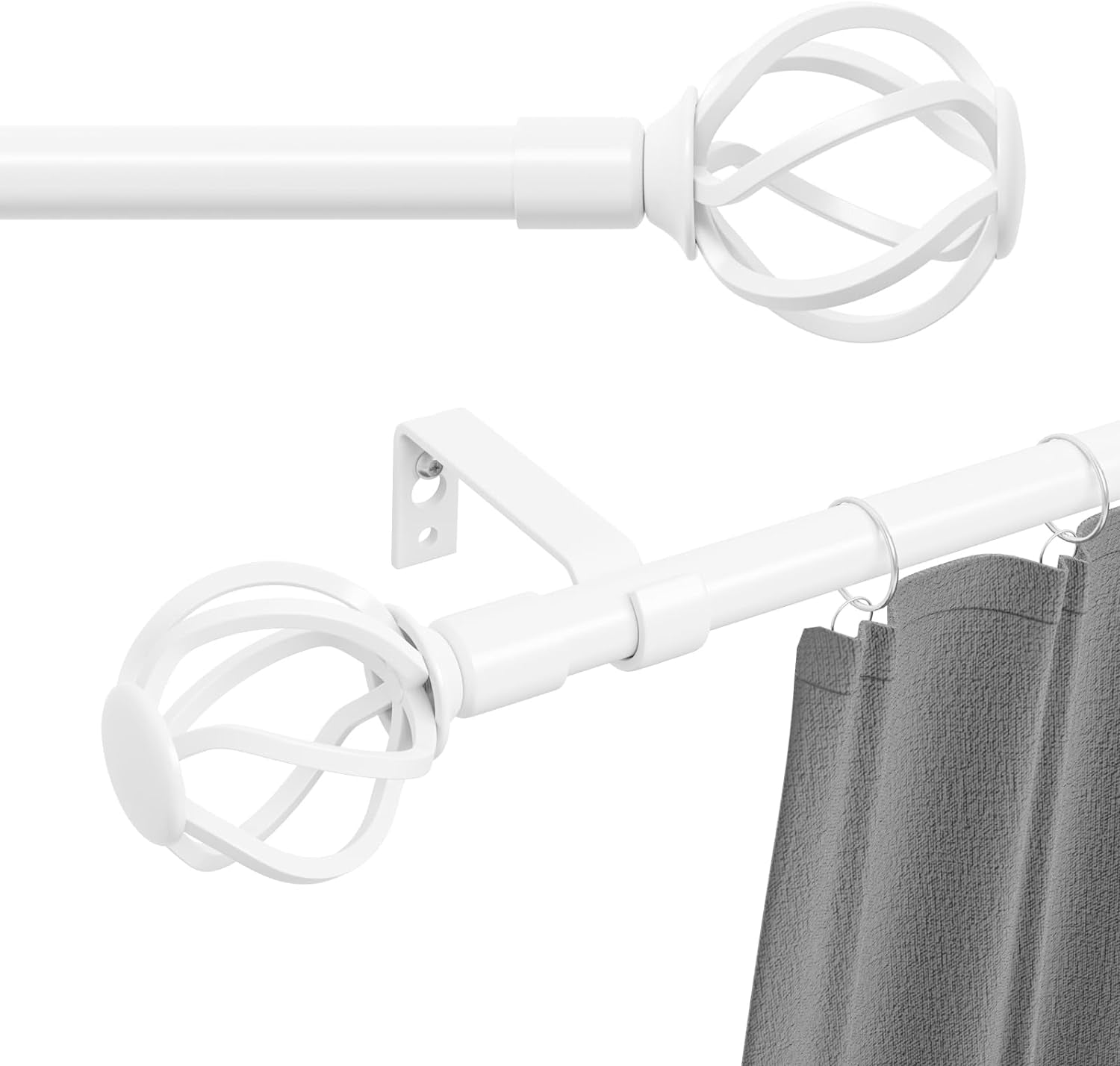 Curtain Rods for Windows 66 to 120 Inch, Heavy Duty Curtain Rod with Cage Finials, Adjustable Decorative Curtain Rods for Outdoor Patio, Sliding Glass Door, 5/8" Diameter - Black  GSBLUNIE White 66-120 Inch 