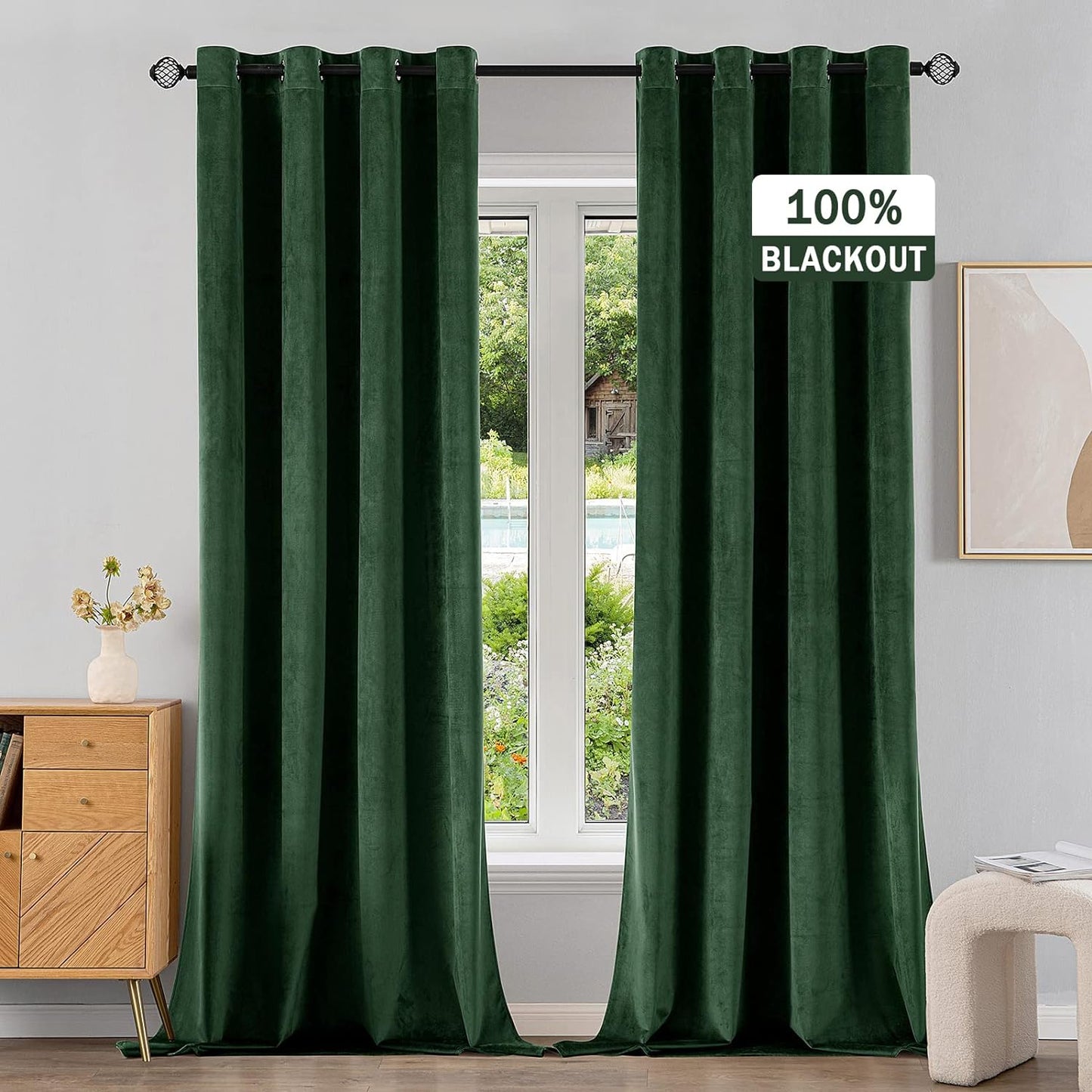 EMEMA Olive Green Velvet Curtains 84 Inch Length 2 Panels Set, Room Darkening Luxury Curtains, Grommet Thermal Insulated Drapes, Window Curtains for Living Room, W52 X L84, Olive Green  EMEMA 100 Blackout/ Dark Green W52" X L96" 