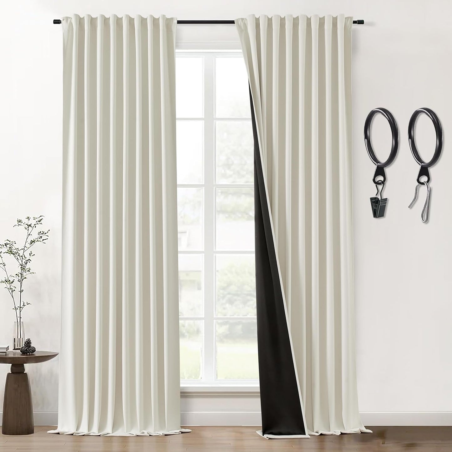 SHINELAND Beige Room Darkening Curtains 105 Inches Long for Living Room Bedroom,Cortinas Para Cuarto Bloqueador De Luz,Thermal Insulated Back Tab Pleat Blackout Curtains for Sunroom Patio Door Indoor  SHINELAND Cream 2X(52"Wx96"L) 