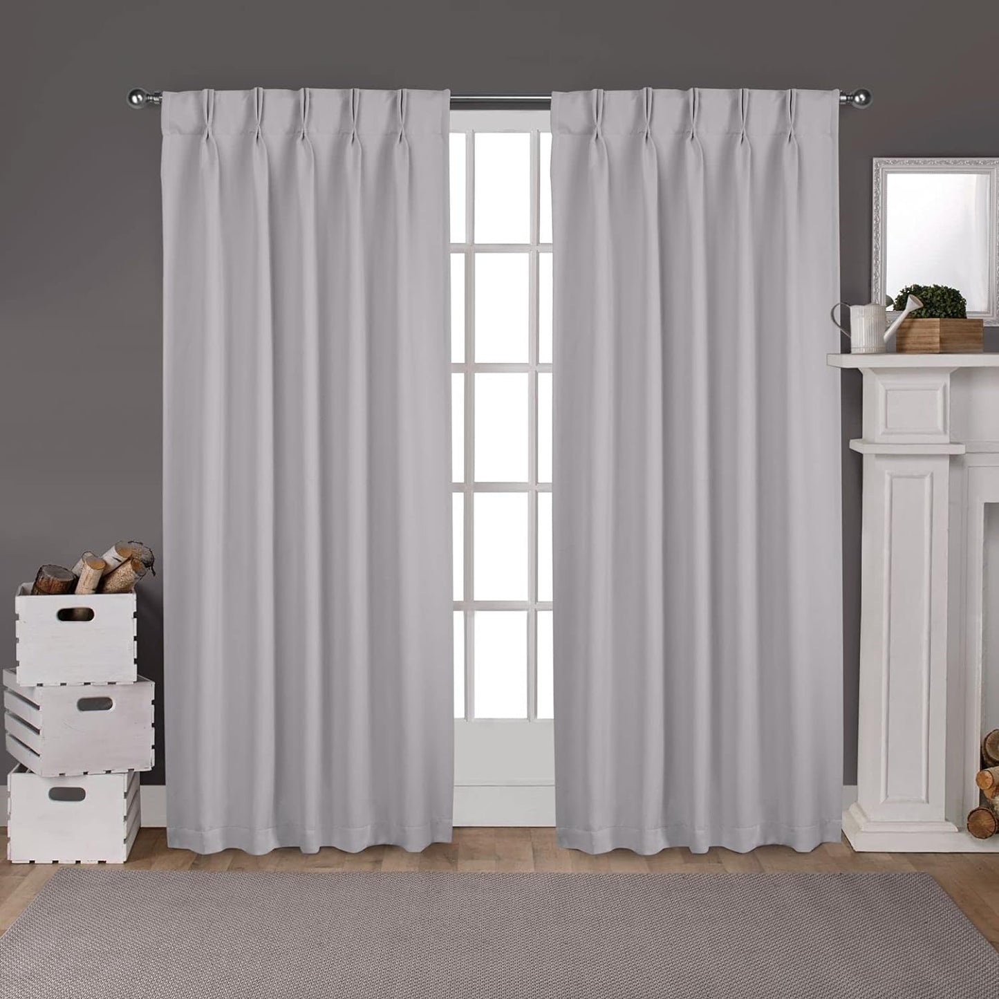 Exclusive Home Sateen Twill Woven Room Darkening Blackout Pinch Pleat/Hidden Tab Top Curtain Panel Pair, 108" Length, Vanilla  Exclusive Home Curtains Silver 96" Length 