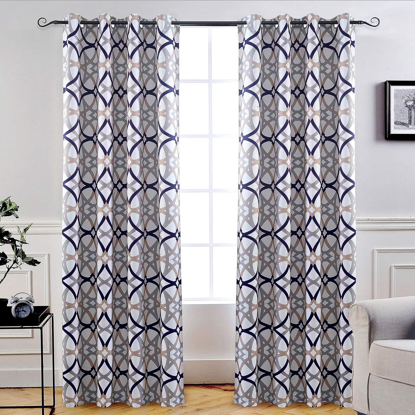 Driftaway Alexander Thermal Blackout Grommet Unlined Window Curtains Spiral Geo Trellis Pattern Set of 2 Panels Each Size 52 Inch by 84 Inch Red and Gray  DriftAway Navy/Gray 52"X96" 