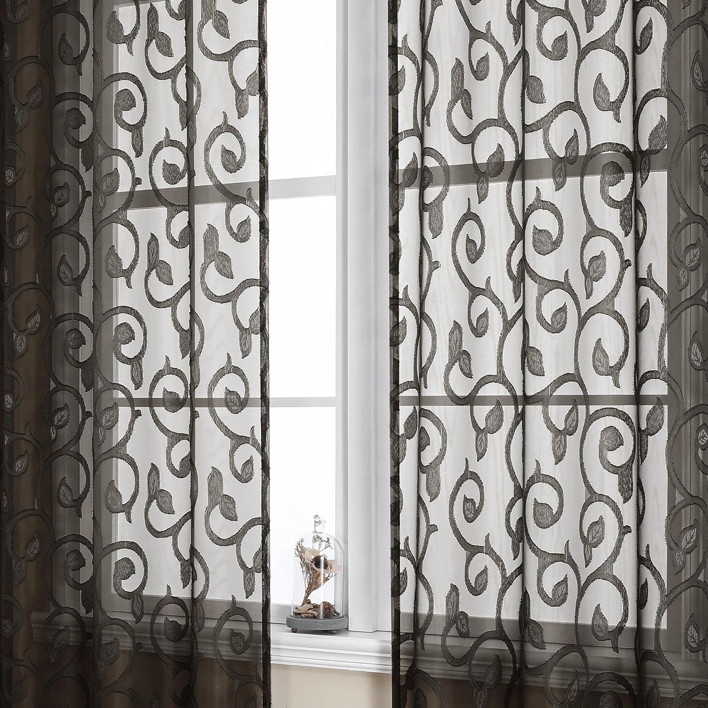 OWENIE Furman Sheer Curtains 84 Inches Long for Bedroom Living Room 2 Panels Set, Light Filtering Window Curtains, Semi Transparent Voile Top Dual Rod Pocket, Grey, 40Wx84L Inch, Total 84 Inches Width  OWENIE Chocolate 40W X 72L 