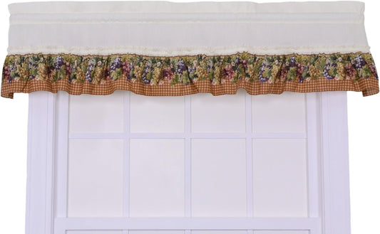 Ellis Curtain Kitchen Collection Tuscan Hills Grapes Ruffled Valance, Natural 52 by 12-Inch