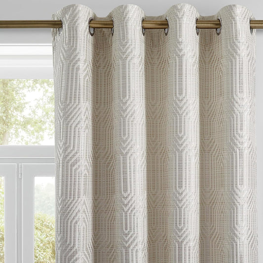 Cream and Silvery 100% Blackout Curtain Panels - Set of 2, Jacquard Geometric Pattern, Grommet Room Darkening Thermal Insulated Sound Filtering Curtains Window Drapes - 42 X 84 Inch, Beige…  Drapexpert Beige And Silvery 52"X96" 