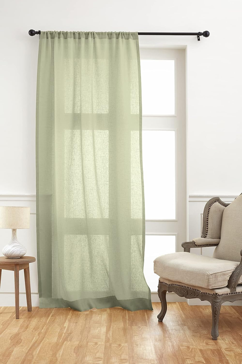 Solino Home Linen Sheer Curtain – 52 X 45 Inch Light Natural Rod Pocket Window Panel – 100% Pure Natural Fabric Curtain for Living Room, Indoor, Outdoor – Handcrafted from European Flax  Solino Home Sage Green 52 X 63 Inch 