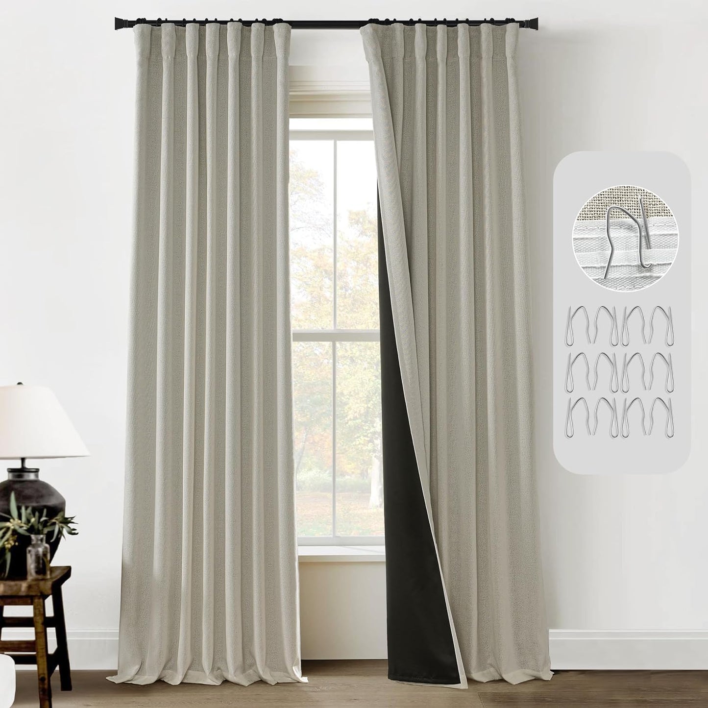 Sage Green Blackout Curtains 84 Inch Length 2 Panels Set for Bedroom Linen Aesthetic Boho Greyish Light Green Window Room Darkening Curtains for Living Room Kids Boys Room,Back Tab Pleated,84 in Long  PANELSBURG Greige/Warm Grey 50"W X 90"L 
