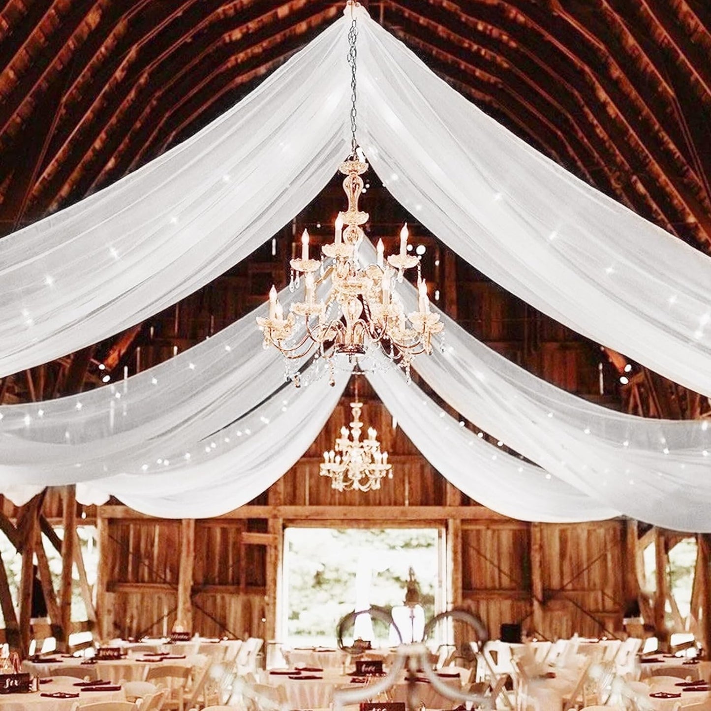 6 Panels White Ceiling Drapes for Wedding Ceiling Drapes 5Ftx20Ft Wedding Arch Draping Fabric Sheer Curtains Voile Chiffon Drapery Draping Wedding Ceiling Decorations for Party Ceremony Stage Swag  Showgeous White 4 Panel-5Ftx10Ft(60"Wx120"L) 