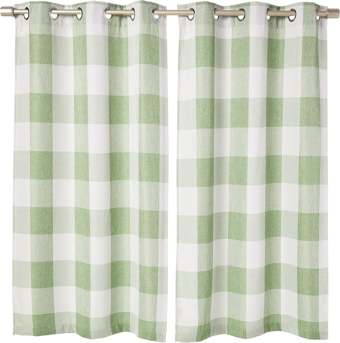 Blackout 365 Aaron Checkered Set Buffalo Plaid Blackout Bedroom-Insulated and Energy Efficient Rod Pocket Window Curtains for Living Room, 37 in X 84 in (W X L), Grey  Blackout 365 Sage 37 In X 63 In (W X L) 