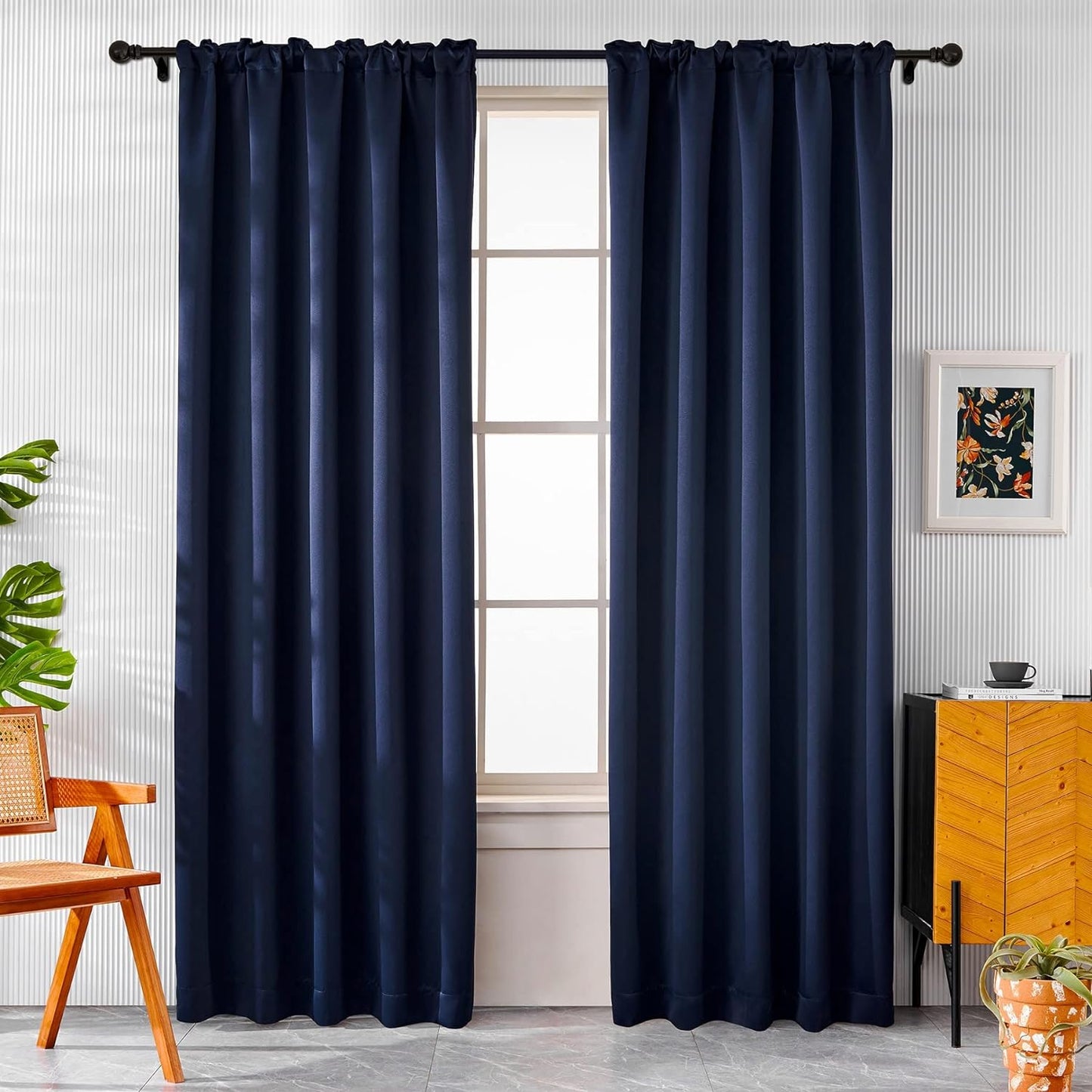 Pickluc Blackout Curtains 96 Inches Long 2 Panels, Black Out Drapes for Bedroom or Living Room, Back Tab and Rod Pocket Top, Set of Two, Dark Grey, 52" Wide and 96" Length.  Pickluc Navy 52"W X 96"L 