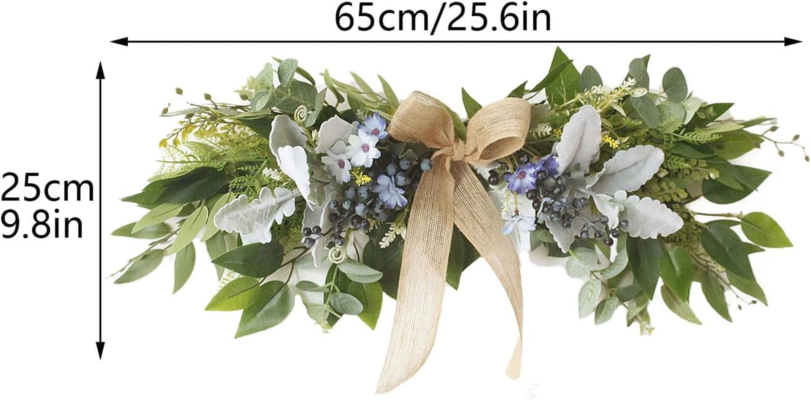 Artificial Eucalyptus Swag with Daisy Flower 25.6Inch Greenery Swag with Bow and Flocking Leaves Berries Farmhouse Decorative Swag for Home Wedding Wall Door Decor, Multicolor, 65Cm/25.6Inch