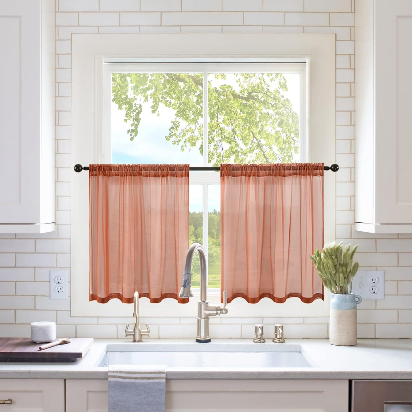 MIULEE White Sheer Curtains 96 Inches Long Window Curtains 2 Panels Solid Color Elegant Window Voile Panels/Drapes/Treatment for Bedroom Living Room (54 X 96 Inches White)  MIULEE Burnt Orange 29''W X 24''L 