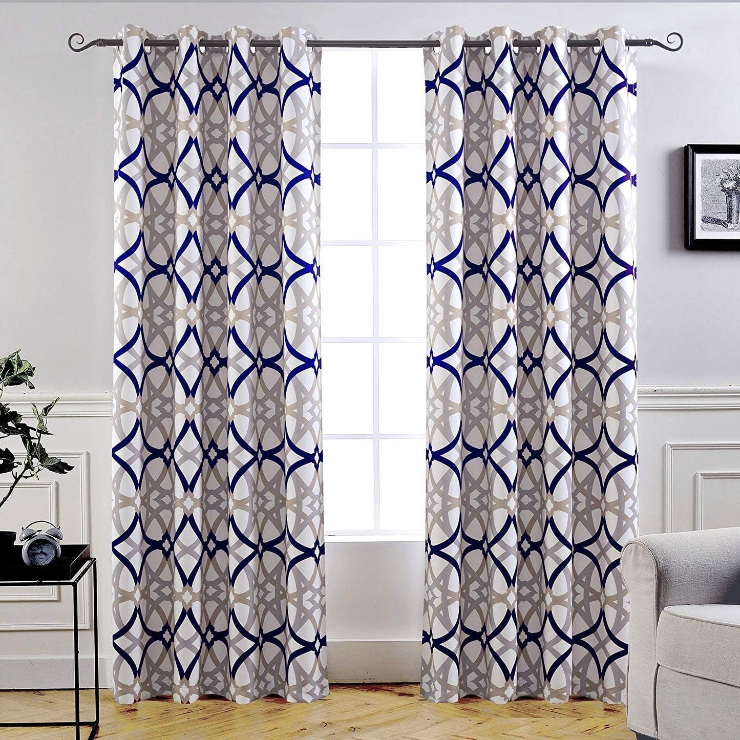 Driftaway Alexander Thermal Blackout Grommet Unlined Window Curtains Spiral Geo Trellis Pattern Set of 2 Panels Each Size 52 Inch by 84 Inch Red and Gray  DriftAway Navy/Gray 52"X84" 