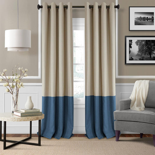 Elrene Home Fashions Braiden Color-Block Blackout Window Curtain, Single Panel, 52 in X 84 in (1 Panel), Navy  Elrene Home Fashions Navy 52" X 95" (1 Panel) 
