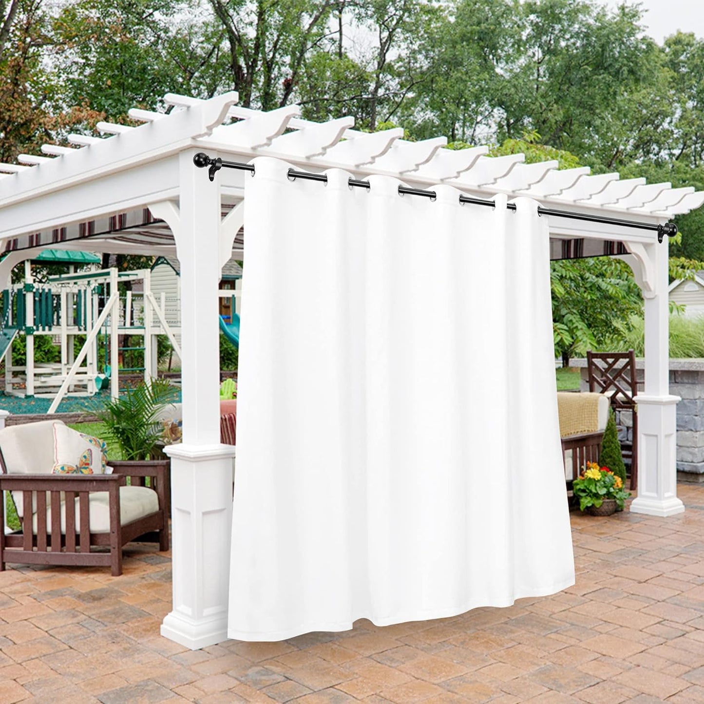 BONZER Outdoor Curtains for Patio Waterproof - Light Blocking Weather Resistant Privacy Grommet Blackout Curtains for Gazebo, Porch, Pergola, Cabana, Deck, Sunroom, 1 Panel, 52W X 84L Inch, Silver  BONZER White 100W X 120 Inch 